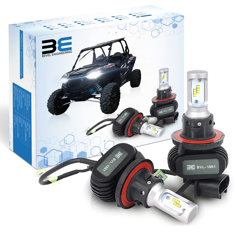 Bevel Engineering Premium LED Upgrade Kit H139008 LED Headlight Kit Compatible with Polaris Ranger RZR General 2 Pack Low and High Beam Lamp Set Fan Less 4000LM LED Replacement Bulb Kit