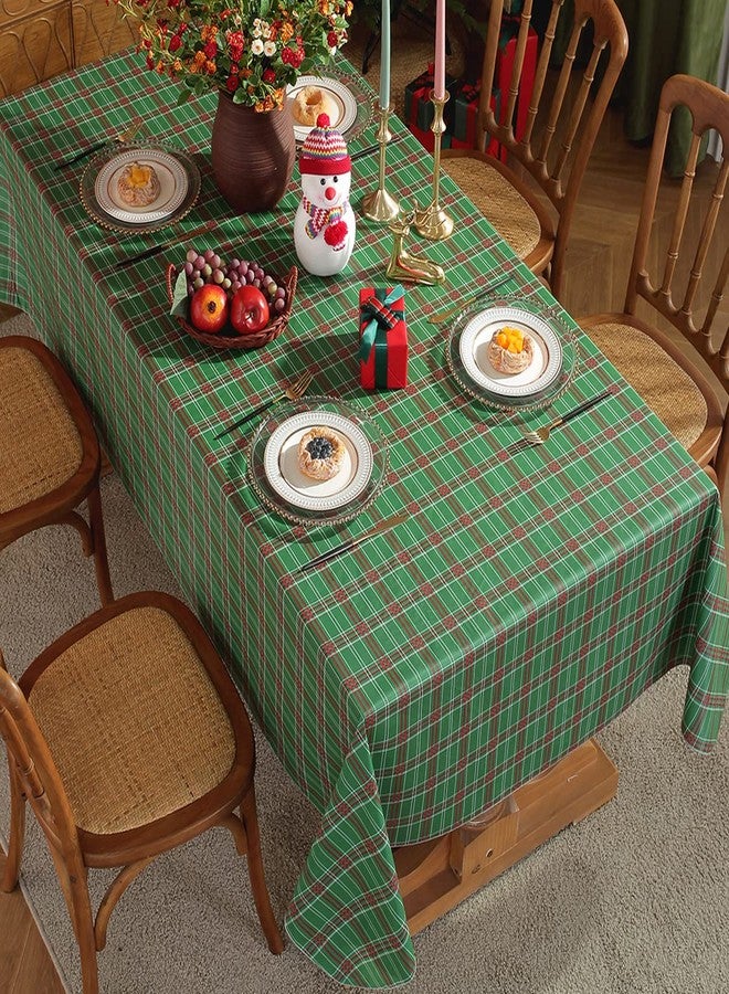 SASTYBALE Christmas Vinyl Tablecloth with Flannel Backing Checkered Plaid Plastic Tablecloths Waterproof & Oil Proof Wipeable Table Cover for Winter, Xmas Holiday(Green, 52"x70"(4-6 Seats)) - Image 1