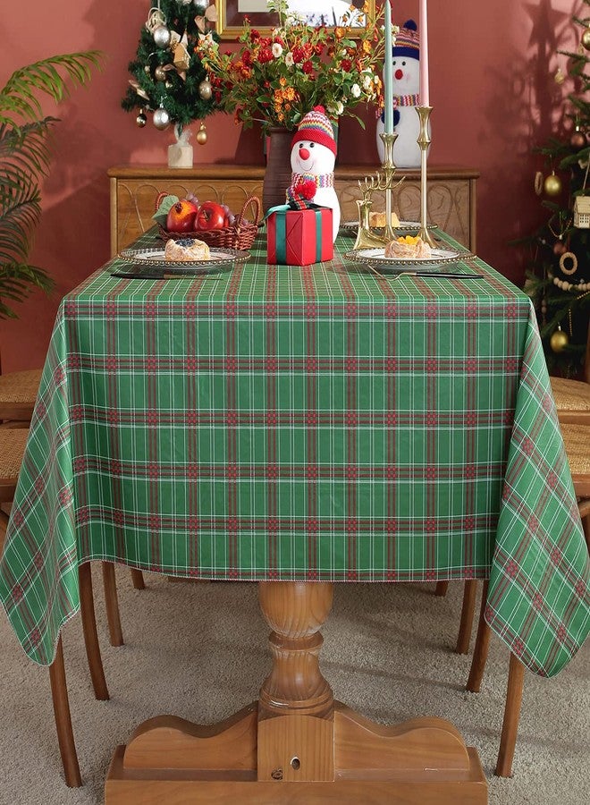 SASTYBALE Christmas Vinyl Tablecloth with Flannel Backing Checkered Plaid Plastic Tablecloths Waterproof & Oil Proof Wipeable Table Cover for Winter, Xmas Holiday(Green, 52"x70"(4-6 Seats)) - Image 2