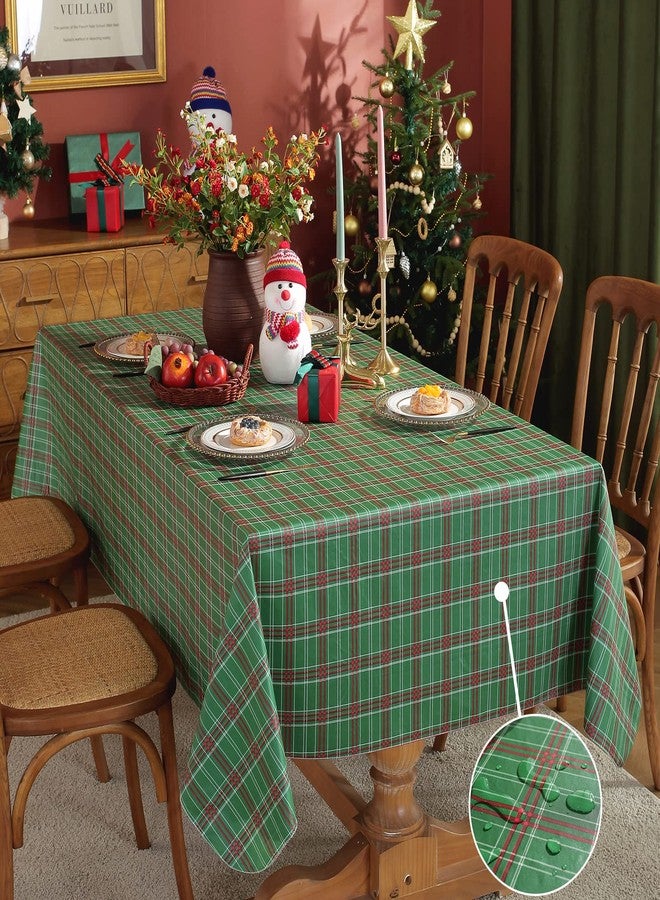 SASTYBALE Christmas Vinyl Tablecloth with Flannel Backing Checkered Plaid Plastic Tablecloths Waterproof & Oil Proof Wipeable Table Cover for Winter, Xmas Holiday(Green, 52"x70"(4-6 Seats)) - Image 3