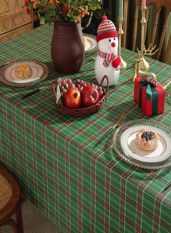 SASTYBALE Christmas Vinyl Tablecloth with Flannel Backing Checkered Plaid Plastic Tablecloths Waterproof & Oil Proof Wipeable Table Cover for Winter, Xmas Holiday(Green, 52"x70"(4-6 Seats)) - Image 4