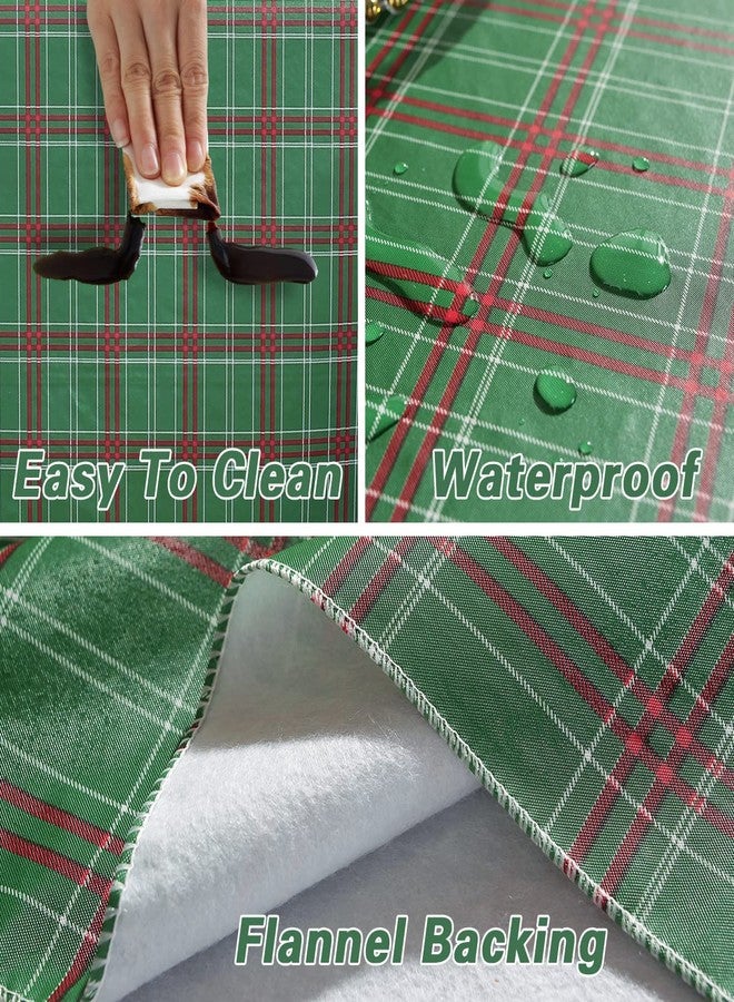 SASTYBALE Christmas Vinyl Tablecloth with Flannel Backing Checkered Plaid Plastic Tablecloths Waterproof & Oil Proof Wipeable Table Cover for Winter, Xmas Holiday(Green, 52"x70"(4-6 Seats)) - Image 5