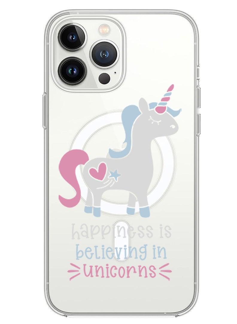 Theodor Magnetic Case for iPhone 14 Pro Max 6.7-inch Compatible with MagSafe Wireless Charging, Shockproof Phone Bumper Cover Happiness is believing in Unicorns copy - Image 1