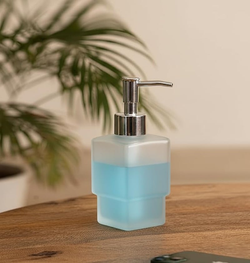 ORCE BATH ARTICLE Premium Frosted Glass Soap Dispenser with Chrome Pump – Square Refillable Liquid Hand Wash & Lotion Bottle for Bathroom, Kitchen Sink & Washbasin – Modern Countertop Organizer - Image 1
