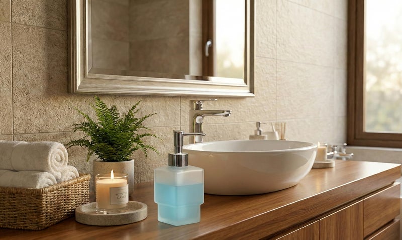 ORCE BATH ARTICLE Premium Frosted Glass Soap Dispenser with Chrome Pump – Square Refillable Liquid Hand Wash & Lotion Bottle for Bathroom, Kitchen Sink & Washbasin – Modern Countertop Organizer - Image 2