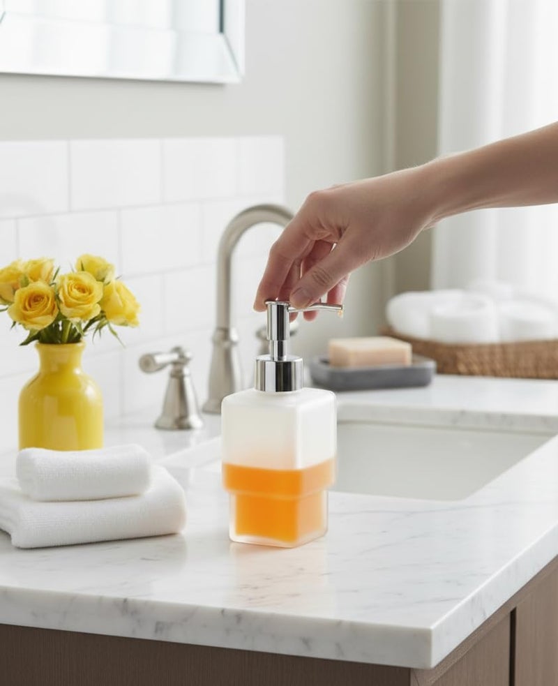 ORCE BATH ARTICLE Premium Frosted Glass Soap Dispenser with Chrome Pump – Square Refillable Liquid Hand Wash & Lotion Bottle for Bathroom, Kitchen Sink & Washbasin – Modern Countertop Organizer - Image 5