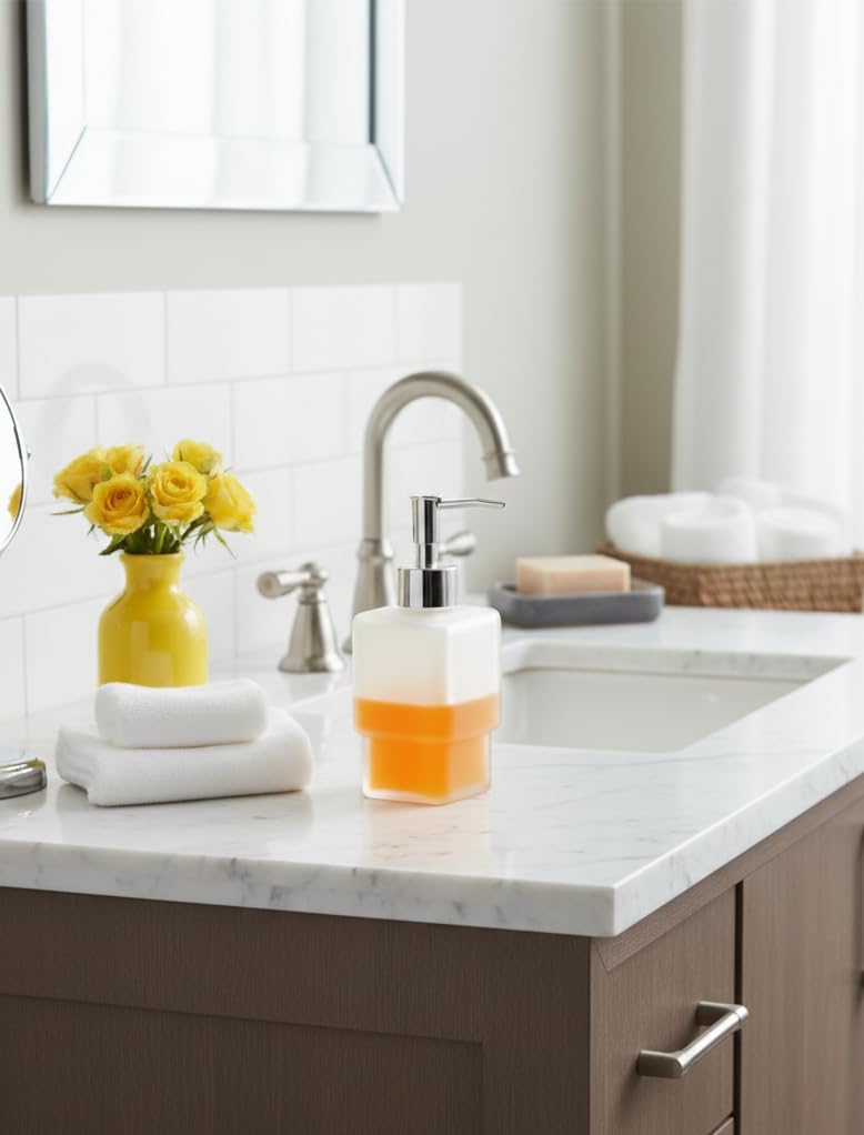 ORCE BATH ARTICLE Premium Frosted Glass Soap Dispenser with Chrome Pump – Square Refillable Liquid Hand Wash & Lotion Bottle for Bathroom, Kitchen Sink & Washbasin – Modern Countertop Organizer - Image 4