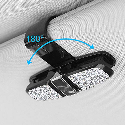 FineGood 2 Pack Glasses Holders for Car Sun Visor, Glasses Holder Clip with Rhinestones Crystal Fashion Biling Sunglass Eyeglass Mount Hanger-Sliver & Balck - Image 5