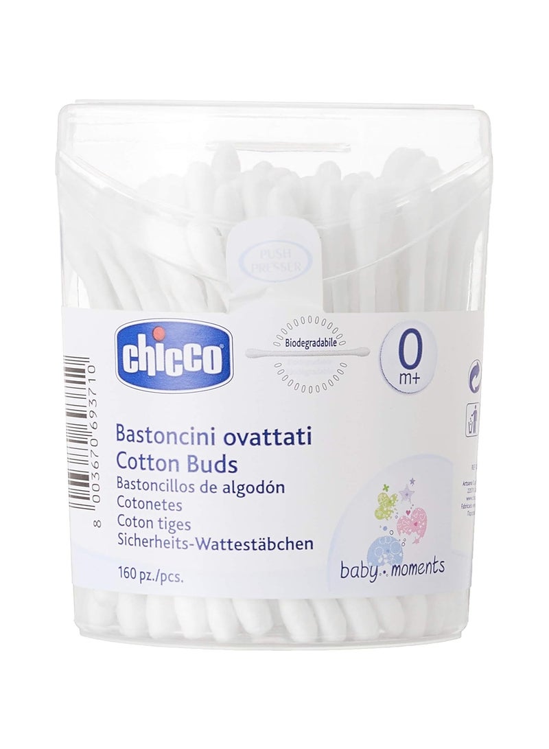 Chicco Cotton Tips with Ear Cleaning Protection, Made of Paper Stem, Safe and Hygienic for Babies, Biodegredable (160 Pieces) - Image 1