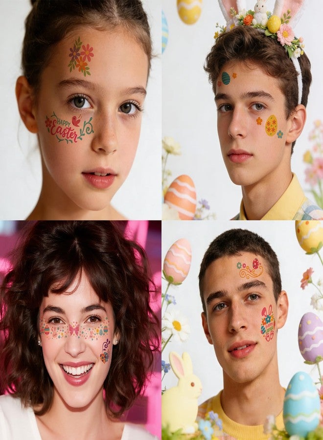 Metuu Easter Face Tattoos, 28 PCS Temporary Eye Makeup Tattoos with Rabbit, Colored Egg, Flower Designs, Waterproof Stickers for Adults and Kids Party Gift Favor Supplies (pink) - Image 3