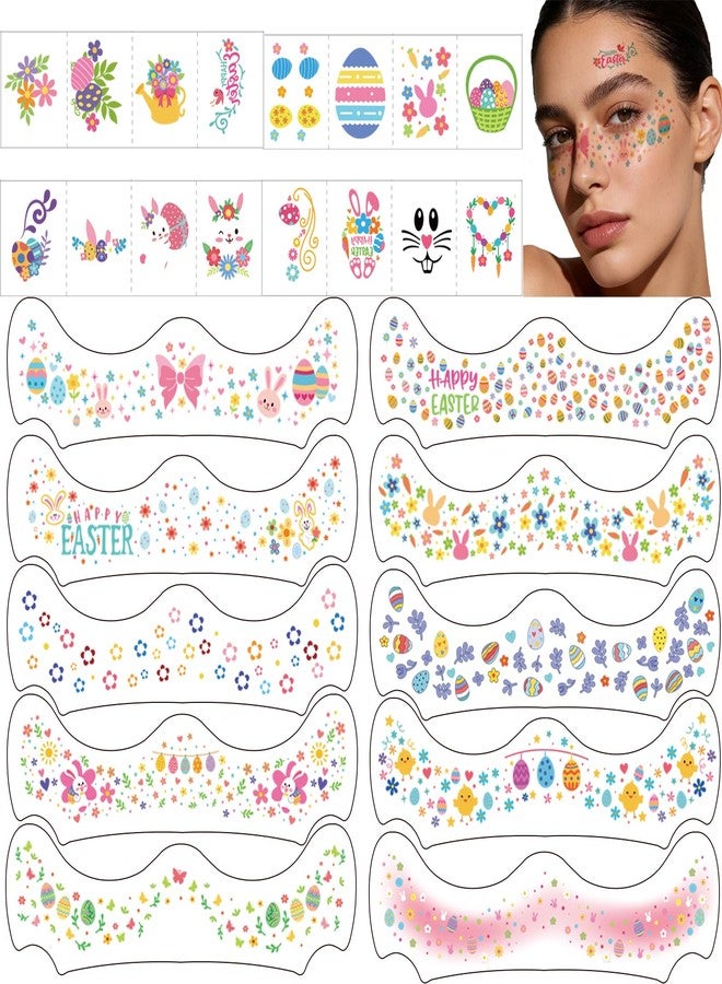 Metuu Easter Face Tattoos, 28 PCS Temporary Eye Makeup Tattoos with Rabbit, Colored Egg, Flower Designs, Waterproof Stickers for Adults and Kids Party Gift Favor Supplies (pink) - Image 1