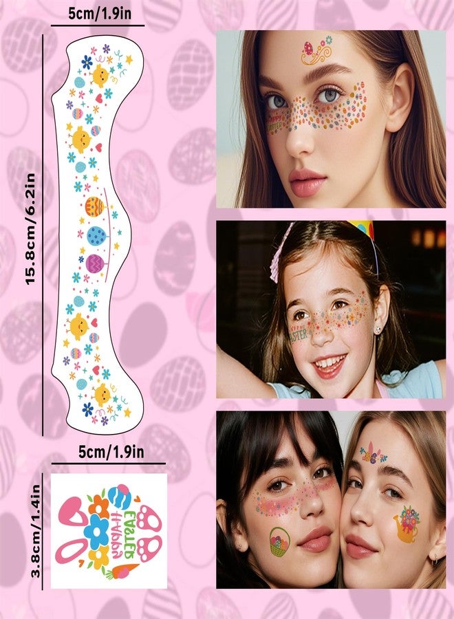 Metuu Easter Face Tattoos, 28 PCS Temporary Eye Makeup Tattoos with Rabbit, Colored Egg, Flower Designs, Waterproof Stickers for Adults and Kids Party Gift Favor Supplies (pink) - Image 4