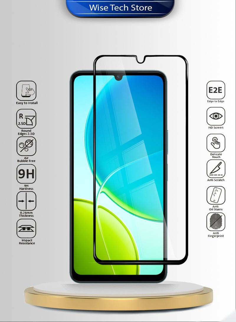 دبليو تيك واقي شاشة زجاجي مقوّى كامل الغطاء بكامل الغراء لسلسلة vivo Y19s 5G 2025 Premium E2E (MSGECN) - شفاف/أسود - Image 2