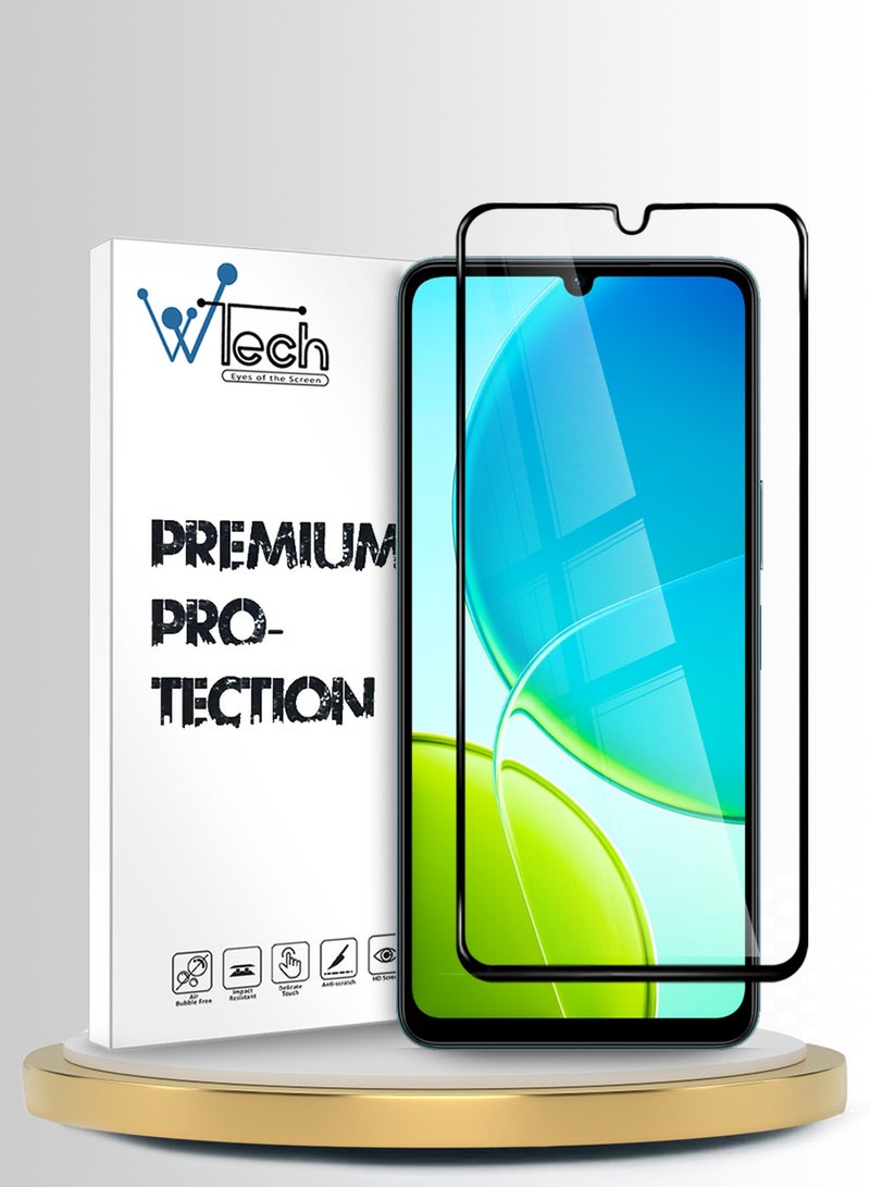 دبليو تيك واقي شاشة زجاجي مقوّى كامل الغطاء بكامل الغراء لسلسلة vivo Y19s 5G 2025 Premium E2E (MSGECN) - شفاف/أسود - Image 1