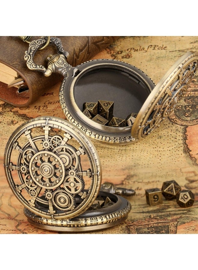 Keller & Weber Mini DND Dice Set with Steampunk Hollow Gear Pocket Watch Shell Case, 7pcs Polyhedral Metal D&D Dice, DND Gifts with Gift Box for DND Fans, Role Playing Board Games Accessories - Image 4