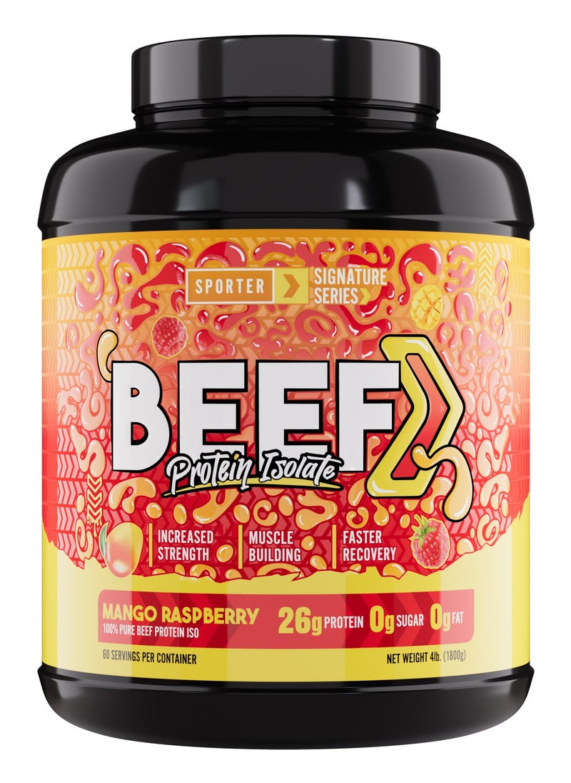 SPORTER - Sporter Beef Protein Isolate – 60 Servings | 26.4g Protein Per Scoop | Zero Carbs, Fat & Sugar | Mango Raspberry Flavor | Lactose-Free & Gut-Friendly | Clean Recovery & Muscle Support - Image 1
