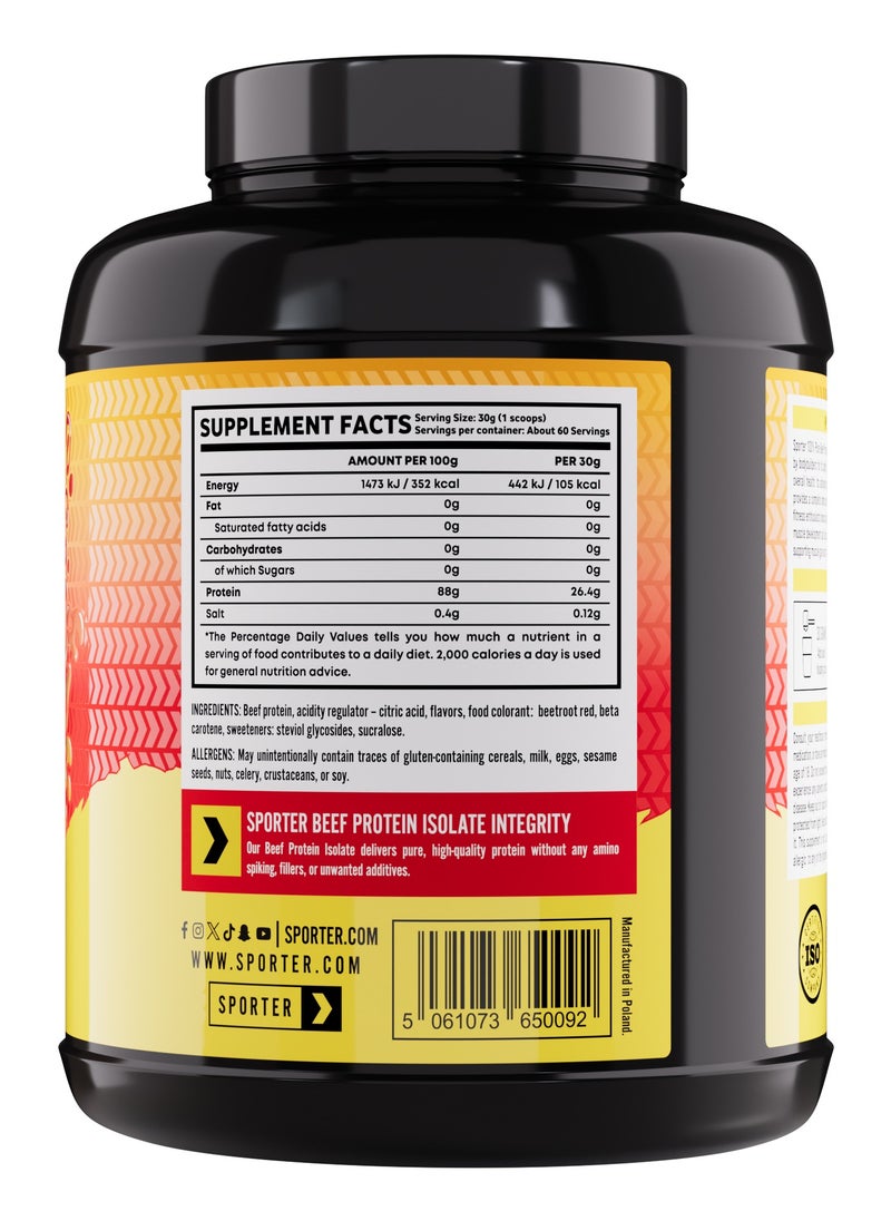 SPORTER - Sporter Beef Protein Isolate – 60 Servings | 26.4g Protein Per Scoop | Zero Carbs, Fat & Sugar | Mango Raspberry Flavor | Lactose-Free & Gut-Friendly | Clean Recovery & Muscle Support - Image 1
