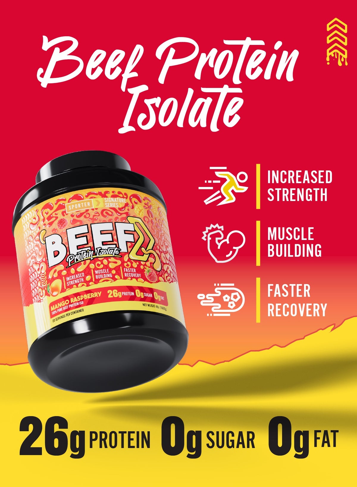 Sporter Beef Protein Isolate – 60 Servings | 26.4G Protein Per Scoop | Zero Carbs, Fat & Sugar | Mango Raspberry Flavor | Lactose-Free & Gut-Friendly | Clean Recovery & Muscle Support