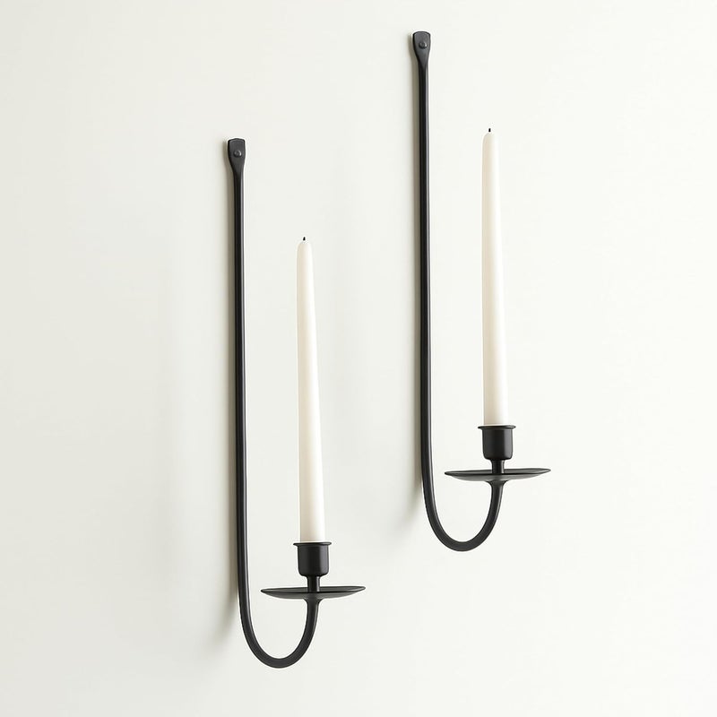 Remenna Metal Wall Candle Sconce Holder Set of 2 Wall Mount Candle Holders Modern Wall Candle Sconces Hanging for Living Room Farmhouse Fireplace Wedding 16.5"×5"×3" (Black) - Image 1