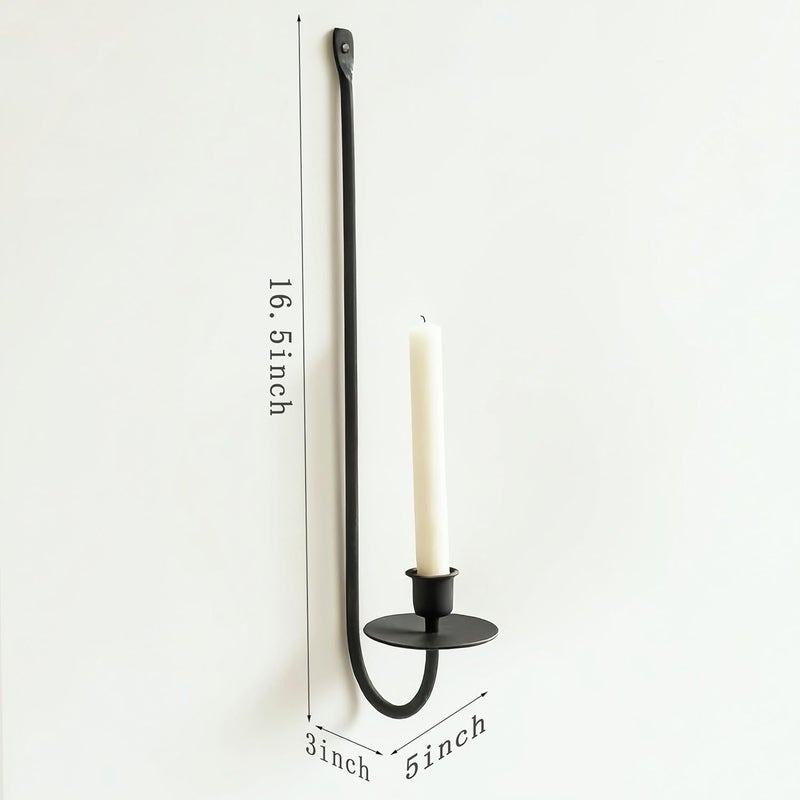 Remenna Metal Wall Candle Sconce Holder Set of 2 Wall Mount Candle Holders Modern Wall Candle Sconces Hanging for Living Room Farmhouse Fireplace Wedding 16.5"×5"×3" (Black) - Image 2
