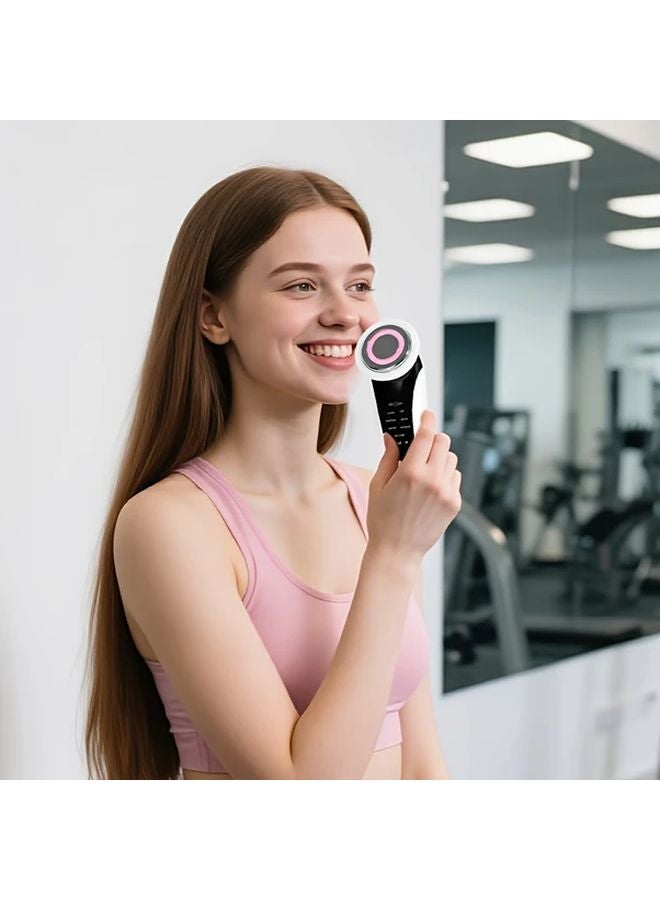 أبيض 7 في 1 مدلك وجه كهربائي متعدد الوظائف شاحن عبر USB جهاز عناية بالبشرة بإضاءة LED - Image 2