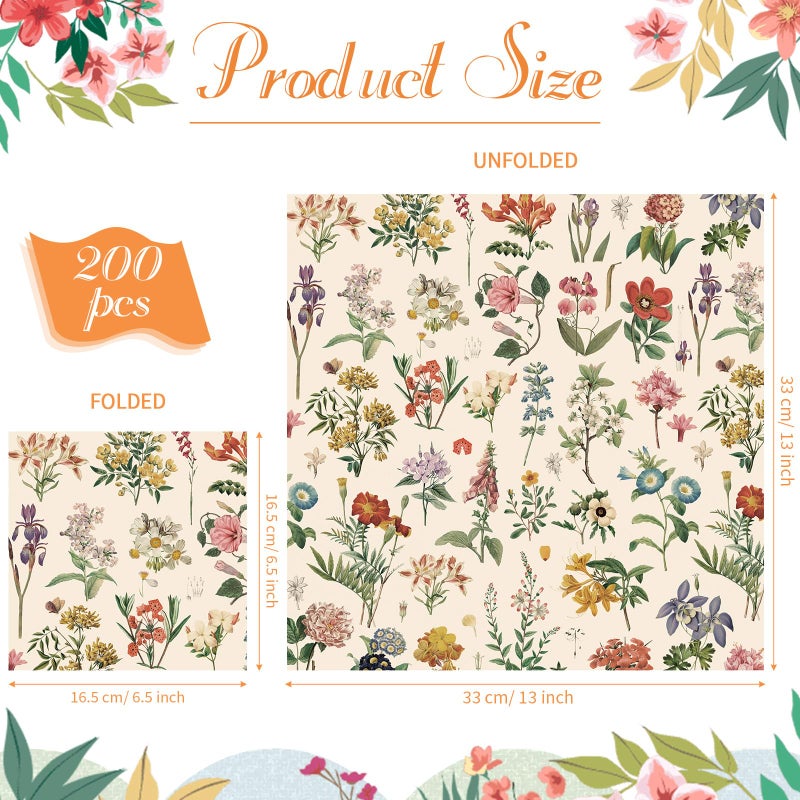 Tatuo Tatuo Floral Paper Napkins Watercolor Floral Guest Napkins Vintage Wild Flower Disposable Hand Towels Flower Decorative Paper Guest for Bathroom Wedding Birthday Party (100 Pieces  6.5 x 6.5 Inch)  - Image 3