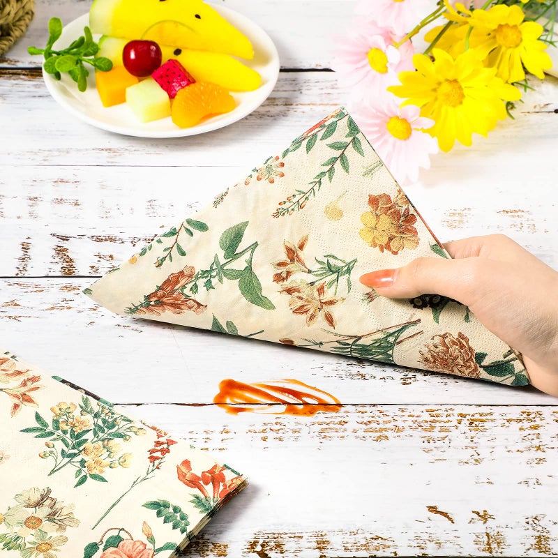 Tatuo Tatuo Floral Paper Napkins Watercolor Floral Guest Napkins Vintage Wild Flower Disposable Hand Towels Flower Decorative Paper Guest for Bathroom Wedding Birthday Party (100 Pieces  6.5 x 6.5 Inch)  - Image 5