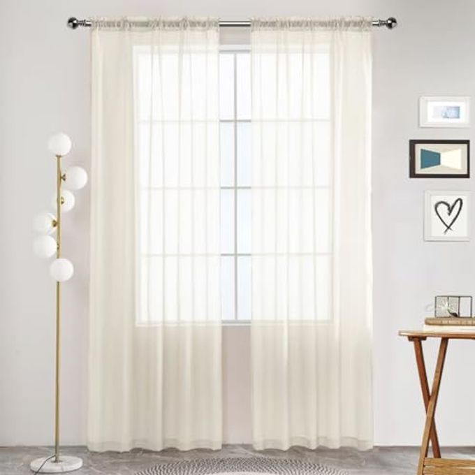 BASIC ROD POCKET SHEER VOILE WINDOW CURTAIN PANELS IVORY 1 PAIR 2 PANELS 52 WIDTH 63 INCH LONG FOR KITCHEN BEDROOM CHILDREN LIVING ROOM YARDIVORY52 W X 63 L