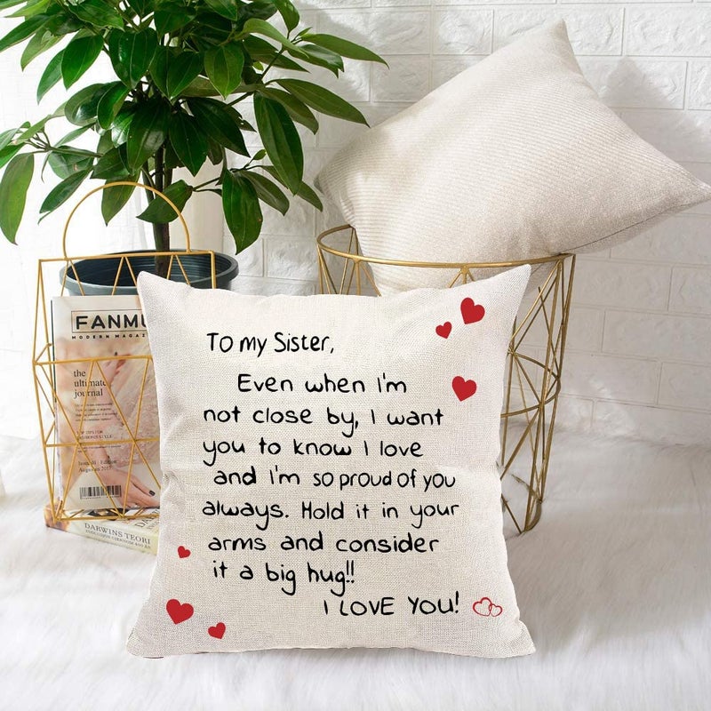 Anrkets Anrkets Sisters Gift from Sister  Two Sided Printing Sisters Pillow Cover 18""x 18"" + Sister Keychain  Reminder Gift for Lady Girls  Sister Gifts  Even When I'm Not Close by I Want You to Know I Love  - Image 3