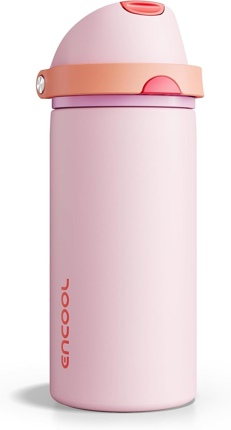 ENCOOL Insulated Water Bottle with Straw - Stainless Steel Water Bottle with Push Button Lid, Leak-Proof & BPA-Free, Keeps Cold for 24 Hours for Sports, Travel, Gym (18 oz, Lily-Red) - Image 1