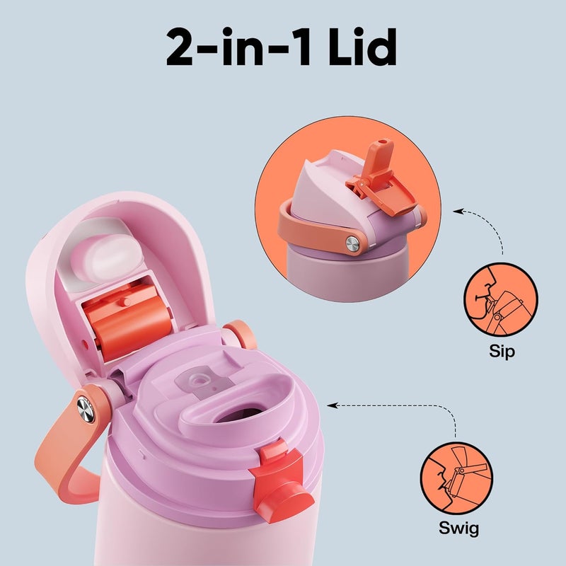 ENCOOL Insulated Water Bottle with Straw - Stainless Steel Water Bottle with Push Button Lid, Leak-Proof & BPA-Free, Keeps Cold for 24 Hours for Sports, Travel, Gym (18 oz, Lily-Red) - Image 2