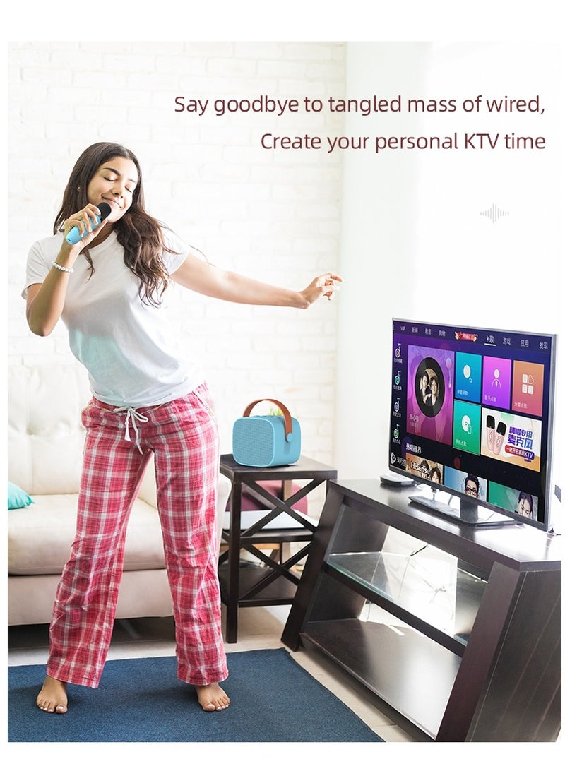 آلة كاريوكي بلوتوث محمولة مع 2 ميكروفون لاسلكي مشغل موسيقى ومكبر صوت صغير للأطفال البنات الأولاد الألعاب وحفلات العائلة هدايا  ST-138 (أزرق) - Image 1