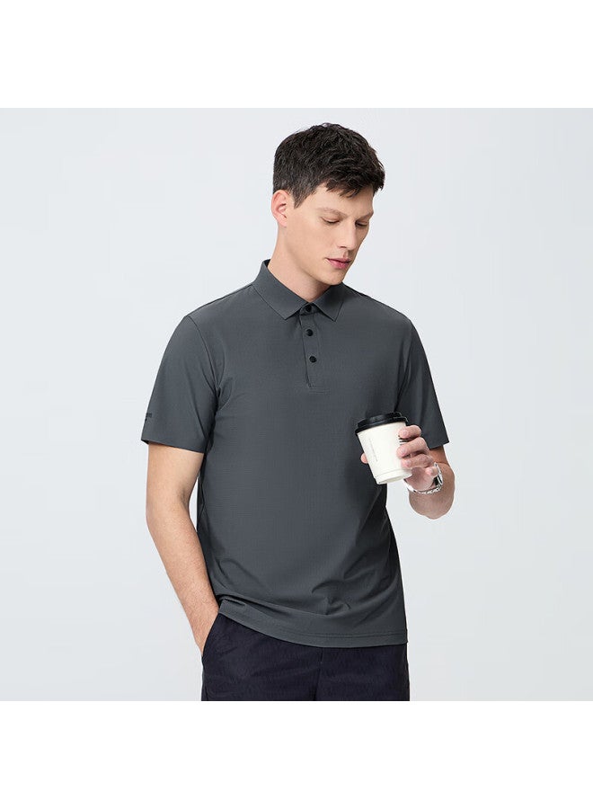 DANCING WOLVES Dancing With Wolves Men's Short Sleeve Polo Shirt Summer Breathable Lightweight Dark Gray S - Image 2
