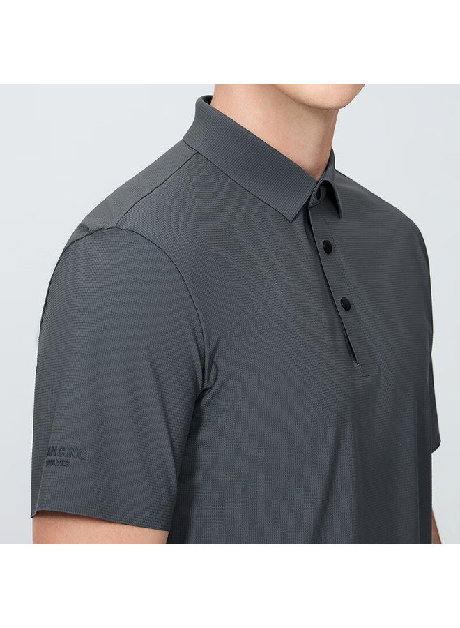 DANCING WOLVES Dancing With Wolves Men's Short Sleeve Polo Shirt Summer Breathable Lightweight Dark Gray S - Image 3