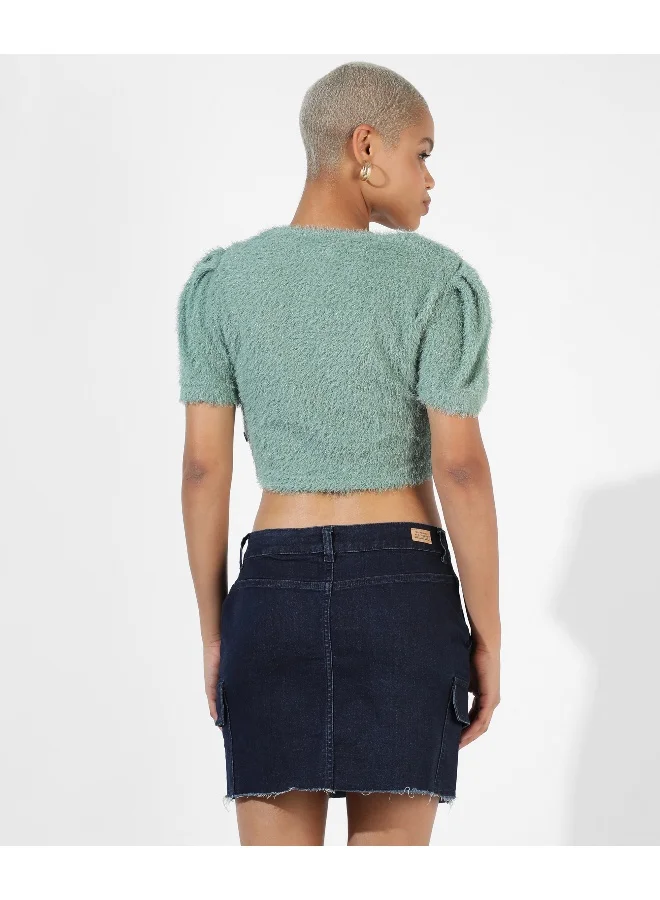 PINACOLADA Women's Mint Green Teddy Crop Top
