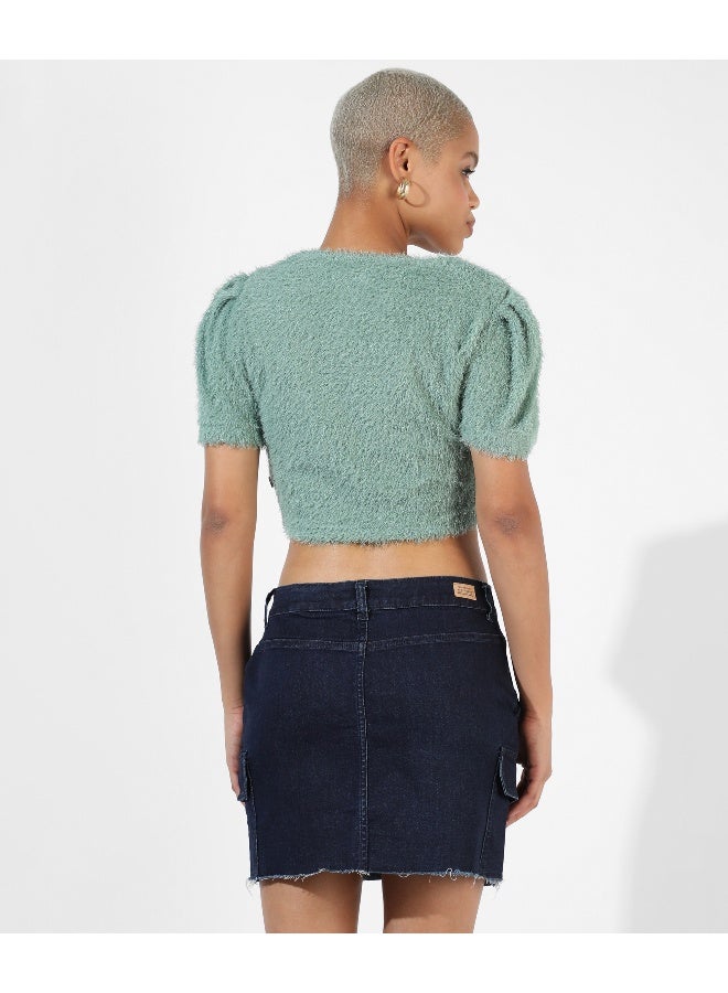 PINACOLADA Women's Mint Green Teddy Crop Top  - Image 4
