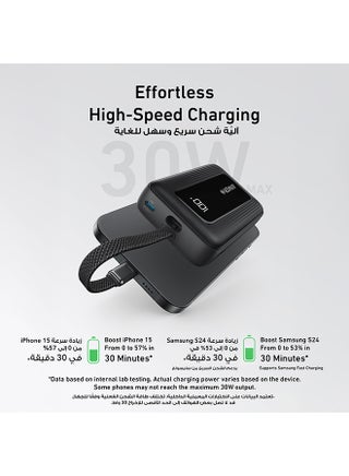 Zolo Power Bank, 20,000mAh 30W High-Speed Portable Charger with Built-In USB-C Cable, Battery Pack For iPhone 17/17 Air/17 Pro/17 Pro Max/16 Series, Galaxy, and More (Black, 20000 mAh) - view 3