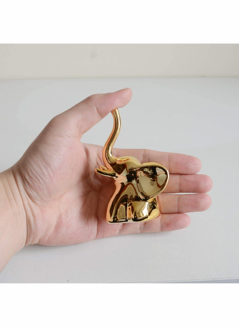 Y&D Home Decor Elephant Statues,1 Pair, Small Decorative Accents for Shelves, Livingroom and Bedroom, Gold White - Image 4