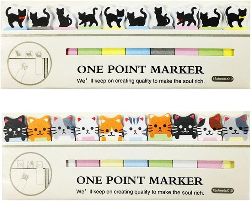 SMYLLS Cute Cat Sticker Bookmark Flag Tab Sticky Notes Set of 2 Multicolor - Image 1