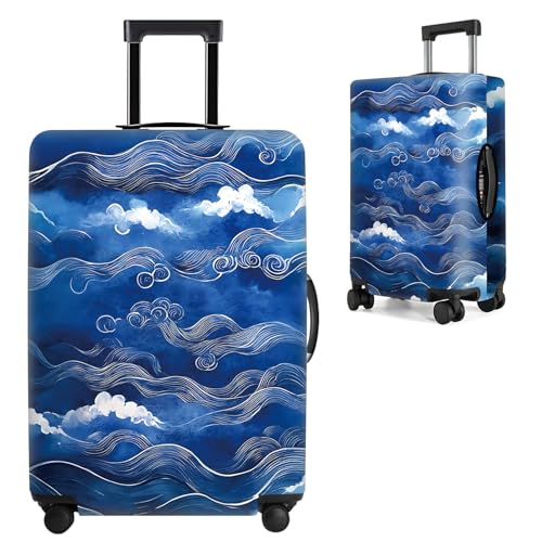 THISFIND Wave Pattern Luggage Cover, Artistic Ocean Wave Design Elastic Suitcase Protector, Travel Protector for 18-22 Inch Suitcase, Washable, Durable, Stylish Luggage Sleeve,S - Image 1