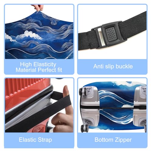 THISFIND Wave Pattern Luggage Cover, Artistic Ocean Wave Design Elastic Suitcase Protector, Travel Protector for 18-22 Inch Suitcase, Washable, Durable, Stylish Luggage Sleeve,S - Image 5