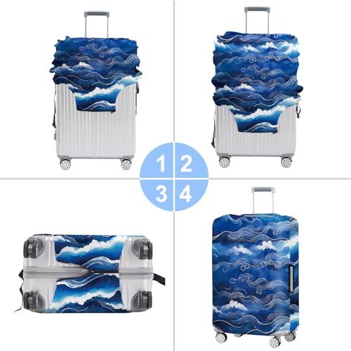 THISFIND Wave Pattern Luggage Cover, Artistic Ocean Wave Design Elastic Suitcase Protector, Travel Protector for 18-22 Inch Suitcase, Washable, Durable, Stylish Luggage Sleeve,S - Image 4
