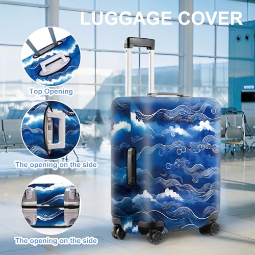 THISFIND Wave Pattern Luggage Cover, Artistic Ocean Wave Design Elastic Suitcase Protector, Travel Protector for 18-22 Inch Suitcase, Washable, Durable, Stylish Luggage Sleeve,S - Image 3