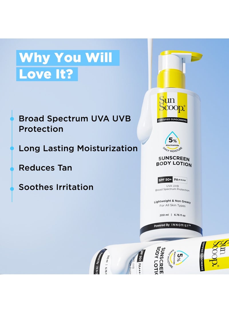 صن سكوب لوشن الجسم اليومي المرطب والواقي من الشمس، 5% نياسيناميد، عامل حماية من الشمس 50+ PA++++ | ترطيب يدوم 24 ساعة | يقلل التصبغ | ينعم البشرة (200 مل) - Image 4