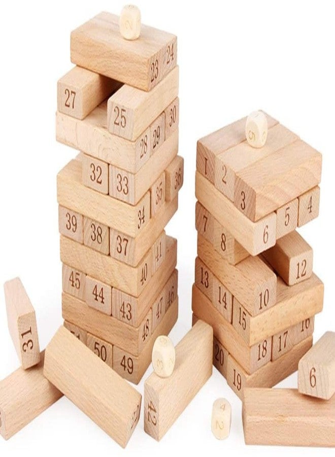 ODMART Wooden Blocks 54 Pcs Challenging Color Wooden Tumbling Tower, Toys with Dices Board Educational Puzzle Game (Multi Color) - Image 2