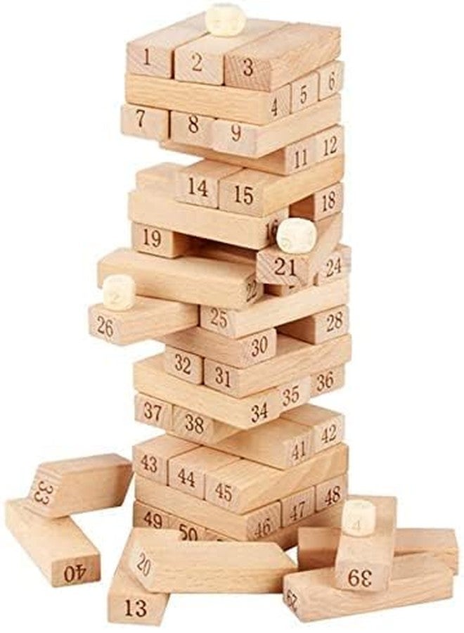 ODMART Wooden Blocks 54 Pcs Challenging Color Wooden Tumbling Tower, Toys with Dices Board Educational Puzzle Game (Multi Color) - Image 3