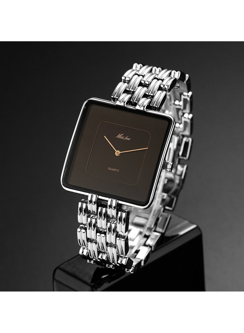 MISS FOX Women's Fashion Minimalist Gold Square Watch Vintage Bracelet Design Quartz Watch - Image 1