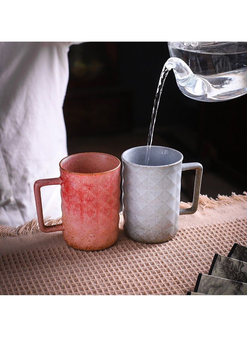 Special-Shaped Mugs, Retro Ceramic Cups, Irregular Cups, Stoneware Water Cups, High-Value Coffee Cups（Diamond Cup 330ml-Kiln White） - Image 4