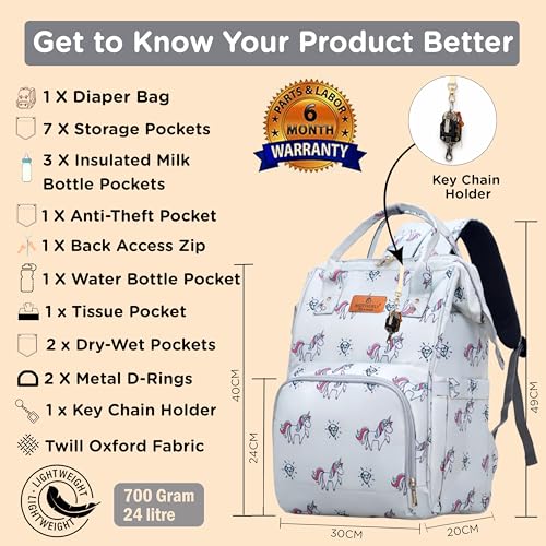 Motherly Elegant Diaper Bag for Mothers for Travel, Maternity Bag for Newborn Baby, Mothers Travelling Bag, Multipocket Baby Bag, Hospital Bag for Moms (Unicorn Diamond Gray) - Image 2