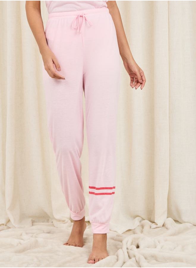 Styli - Slogan Print Striped Drop Shoulder Sleeves T-Shirt and Cuff Pyjama Set - Image 1